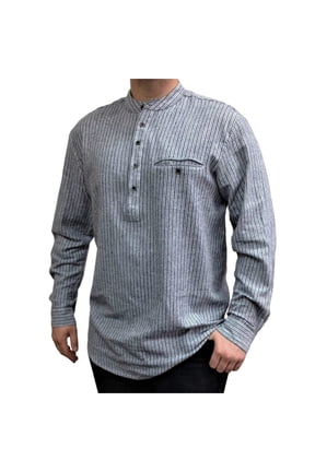 Lee Valley Genuine Irish Striped Cotton Flannel Grandfather Shirt Men's Grey