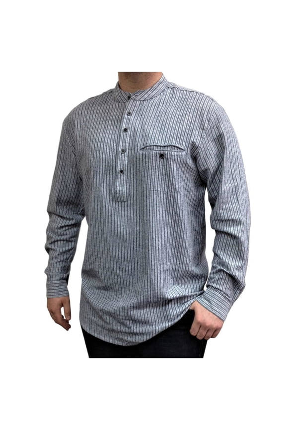 Lee Valley Genuine Irish Striped Cotton Flannel Grandfather Shirt Men's Grey