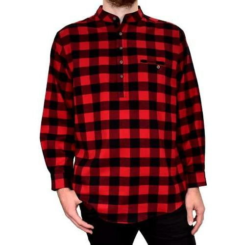 Lee Valley, Ireland Flannel Grandfather Shirt 100 Percent Cotton LV9 Red  Black Check Color: Red Black Check, Size: XX-Large 