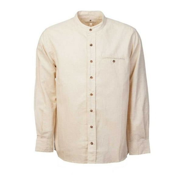 Men's Irish Collarless Linen Grandad Shirt - Natural Beige