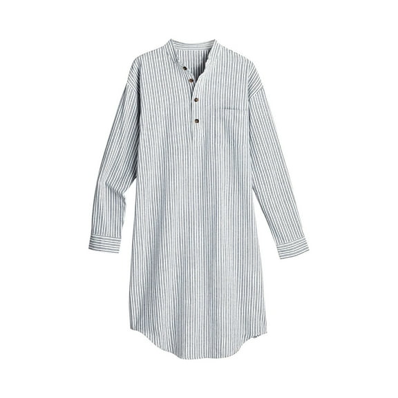 Lee Valley, Ireland Men's Irish Grandfather Nightshirt - Striped Blue Flannel