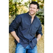 THE CELTIC GIFT STORE Men's Comfort Cotton Grandfather Shirt - Navy and White Stripe