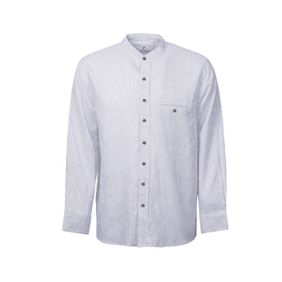 Linen Grandfather Shirt - Navy White Stripe on white background