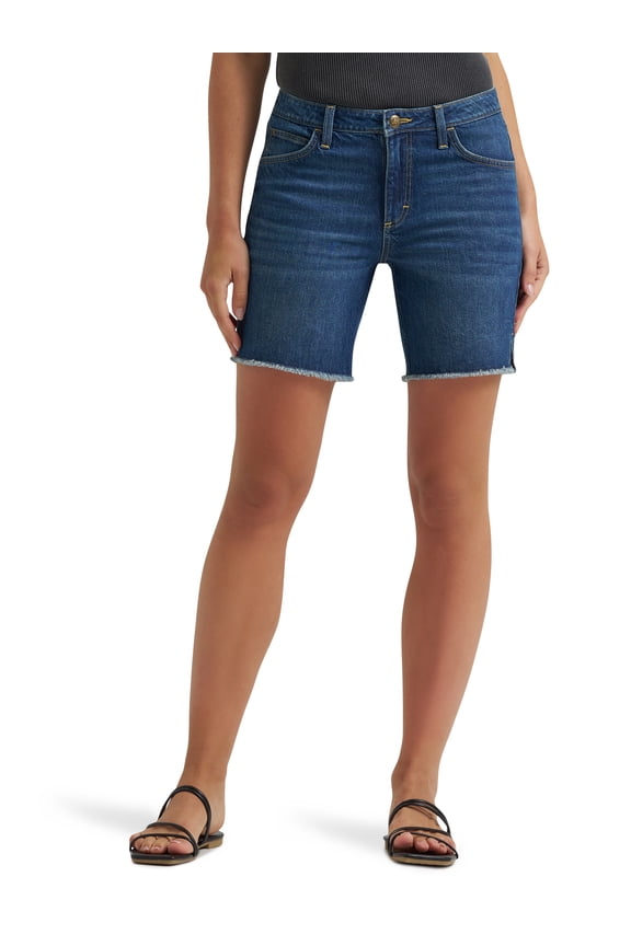 ® Women's Denim Side Slit Short with Frayed Hem, Sizes 2-37