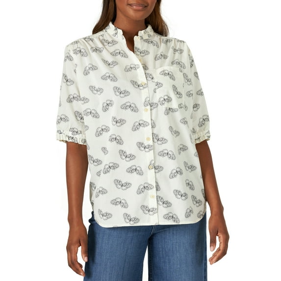 Lee Women's All Purpose Short Sleeve Ruffle Neck Top