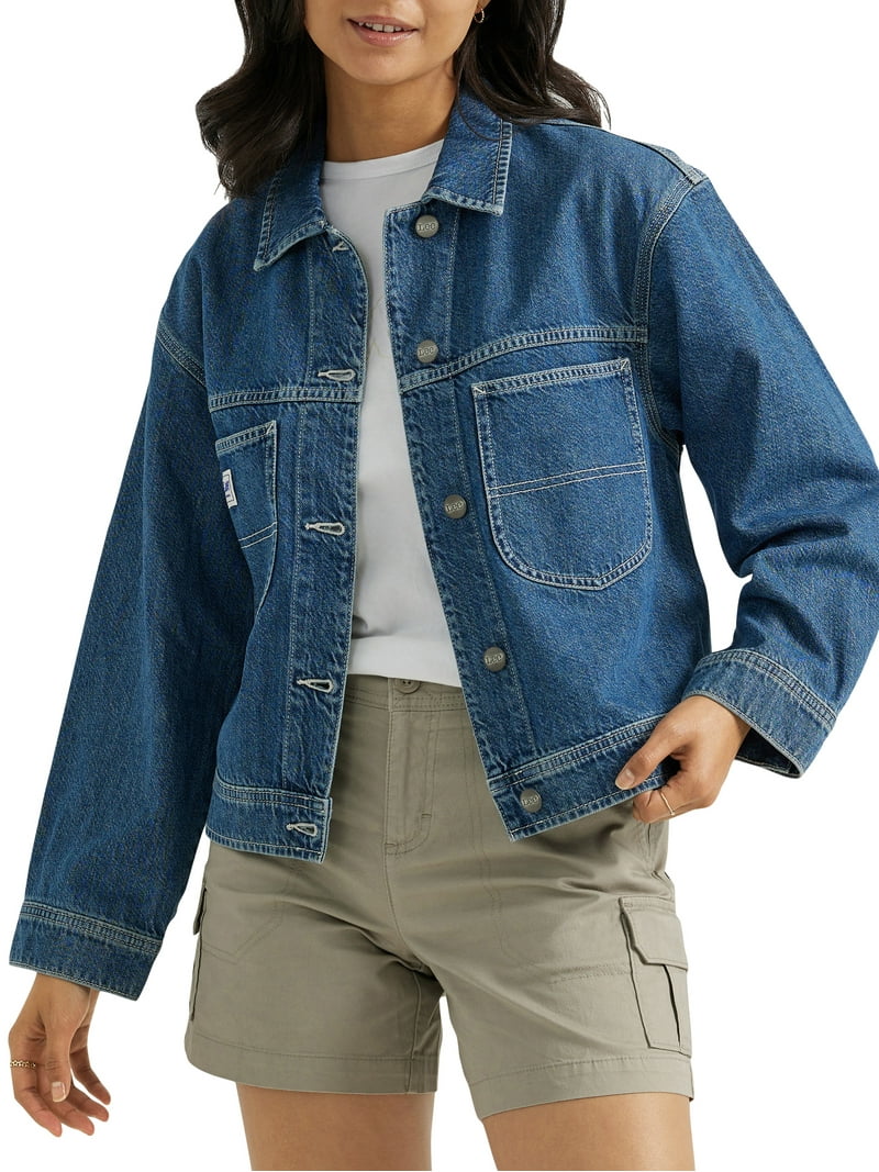 Free Shipping! Lee Women's Cropped Chore Denim Jacket, Loose Fit