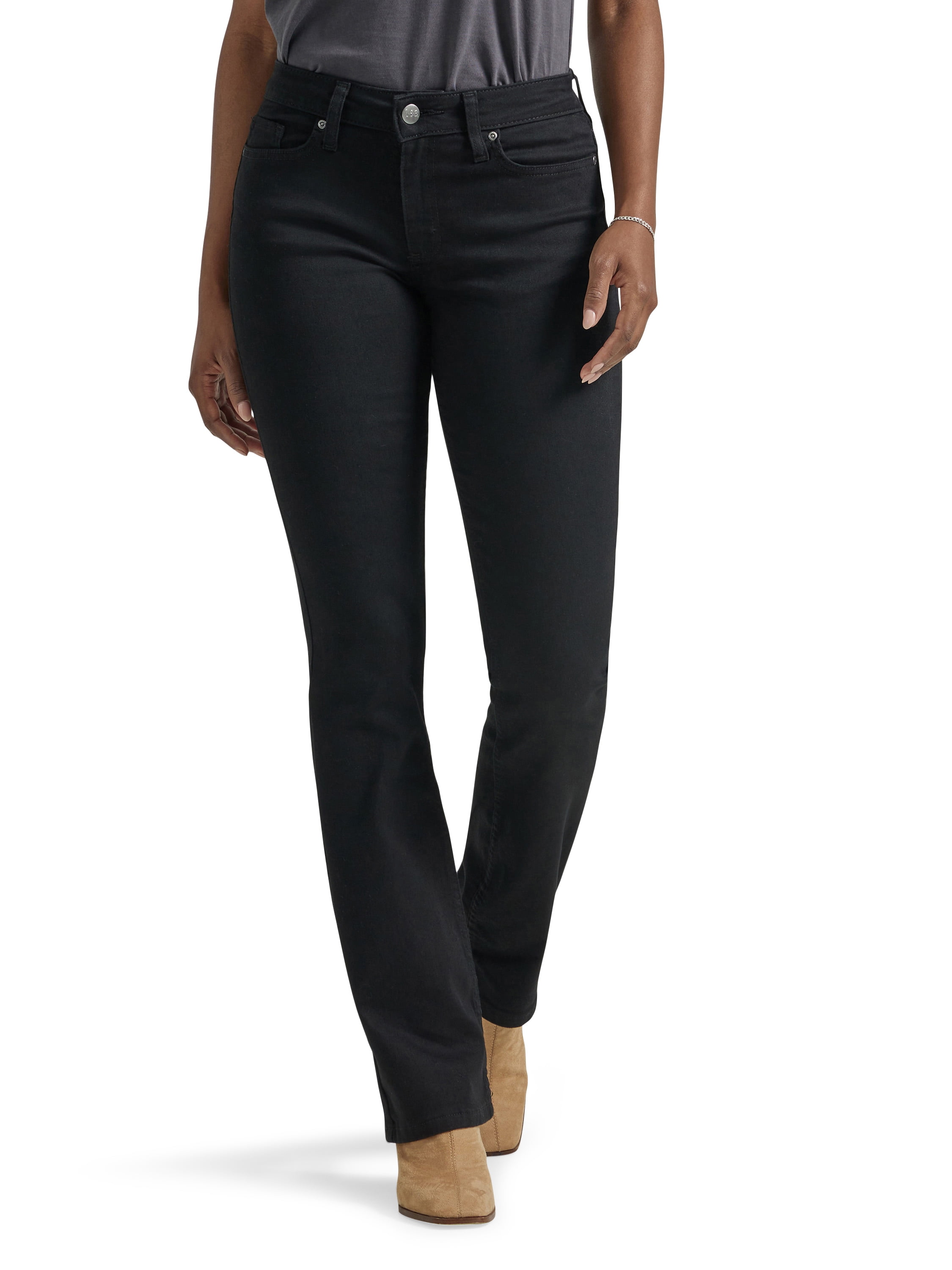 Black Mid Rise Bootcut Jeans with Stretch Cotton Blend