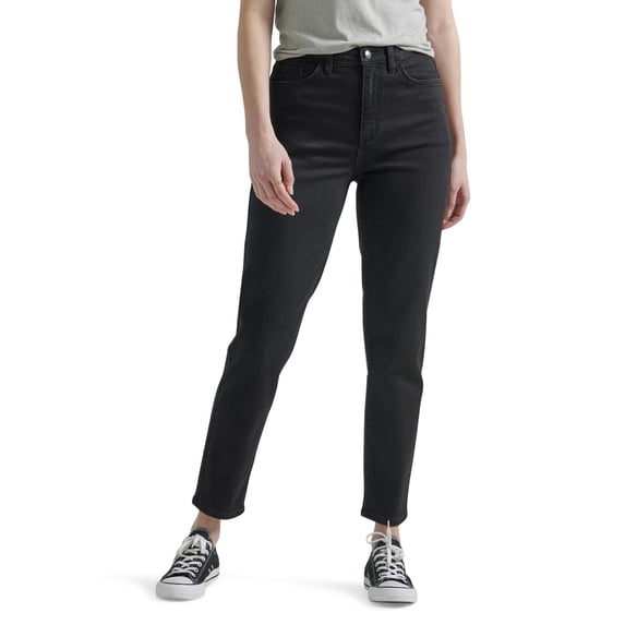 Lee Women's Legendary High Rise Mom Jean, Black, 8 Short