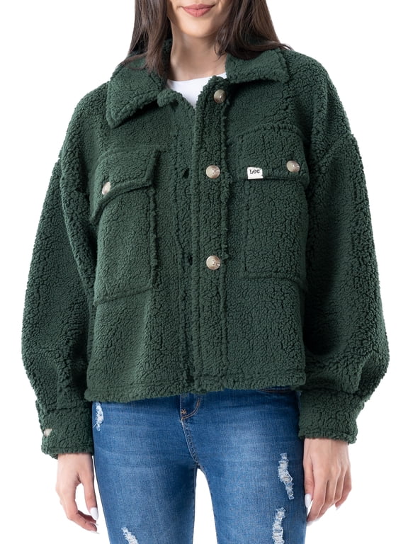 ® Women's Long Sleeve Cropped Sherpa Shirt Jacket