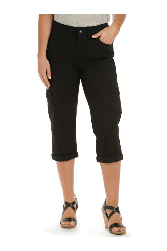 Women's Missy Relaxed Fit Austyn Knit Waist Cargo Capri Pant, Black, 14