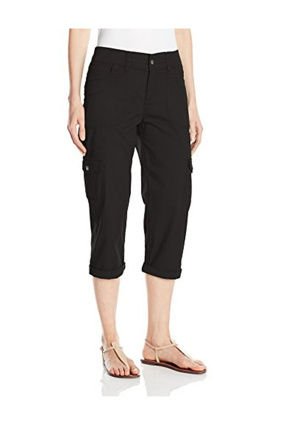 Women's Missy Relaxed Fit Austyn Knit Waist Cargo Capri Pant, Black, 4
