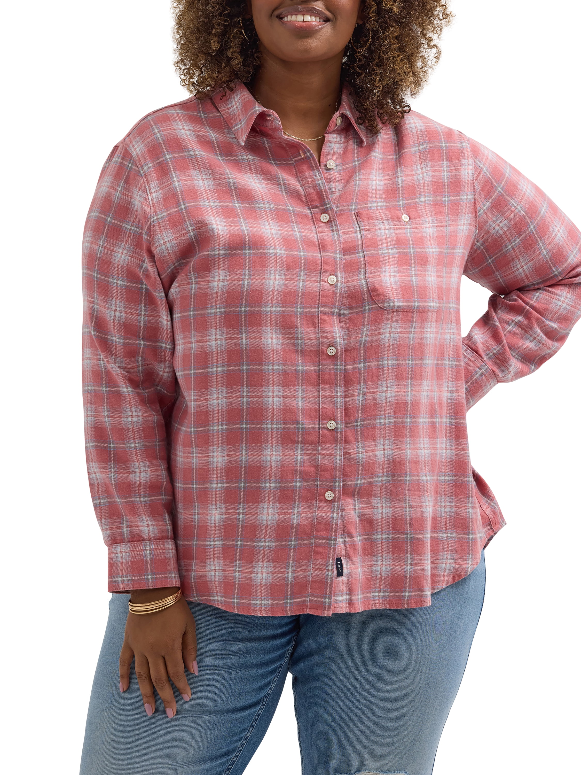 Lee Women's Plus Classic Longsleeve Button Up Shirt - Comfort Fit ...