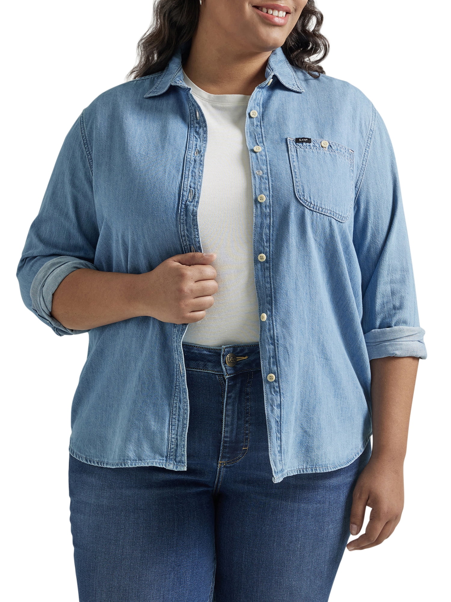 Lee Women’s Plus Heritage All Purpose Button Down Denim Shirt