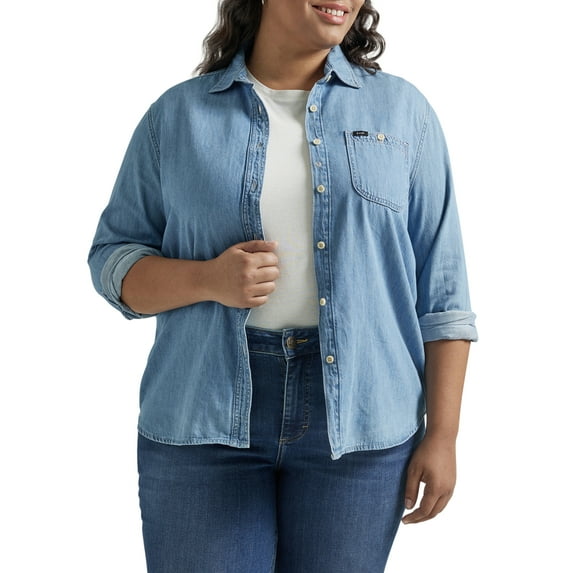 Lee Women’s Plus Heritage All Purpose Button Down Denim Shirt