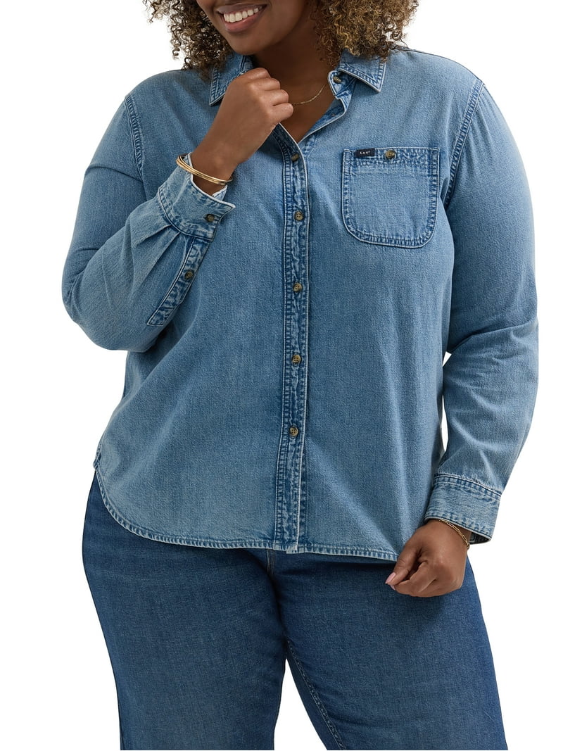 Lee Women's Plus Heritage Denim Shirt Long Sleeve Classic Pocket