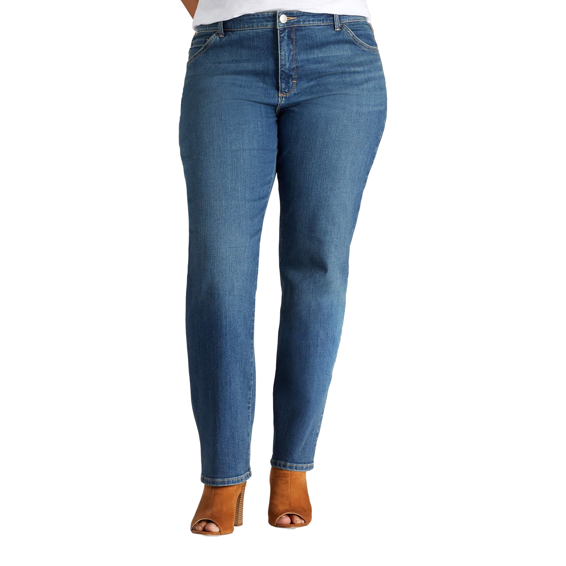 Lee Women's Plus Instantly Slims Relaxed Fit Straight Leg Jean, Available in Regular, Long, Short Inseams