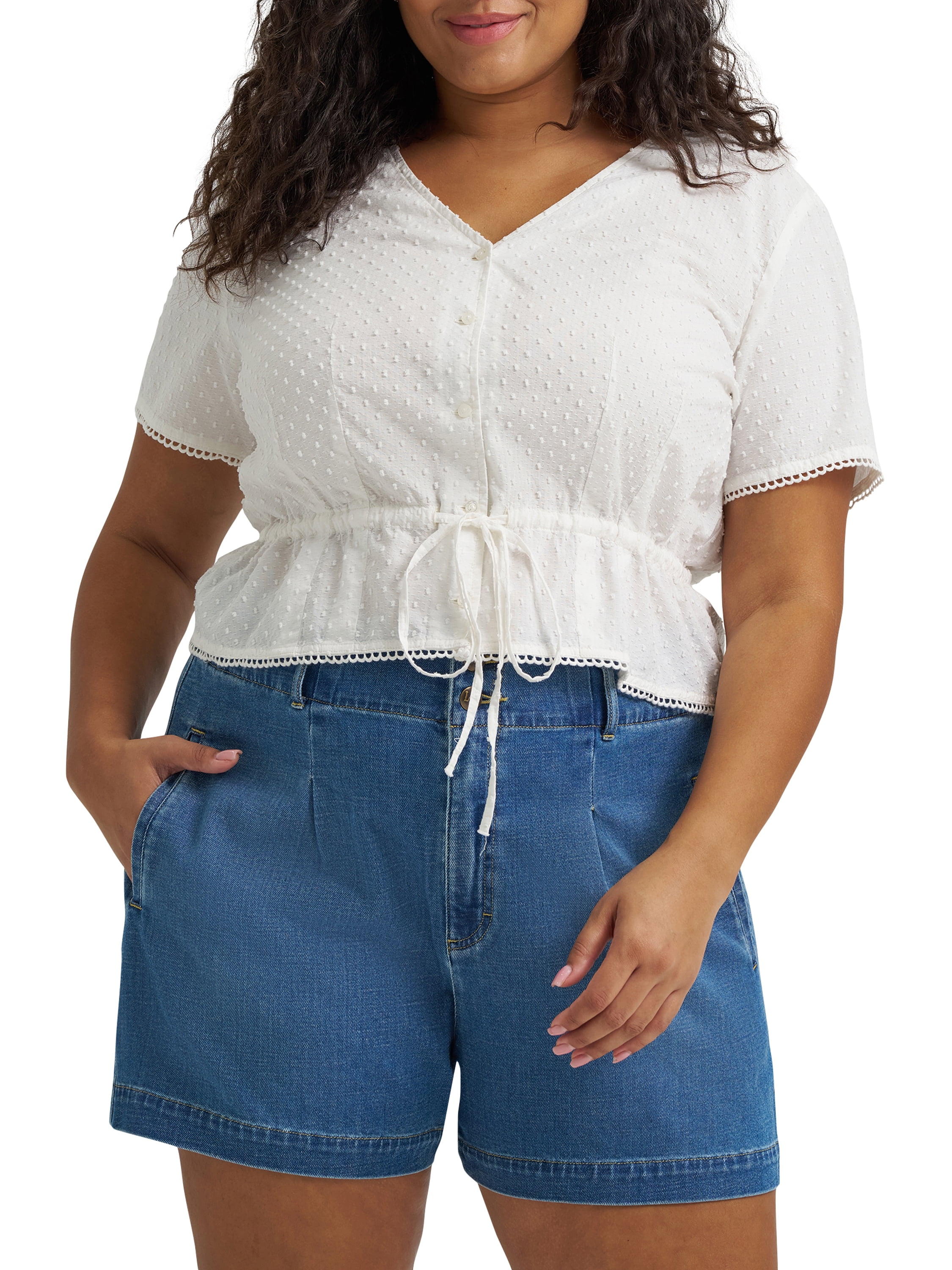 Lee® Women's and Plus Button Front Tie Top, Sizes S-4XL