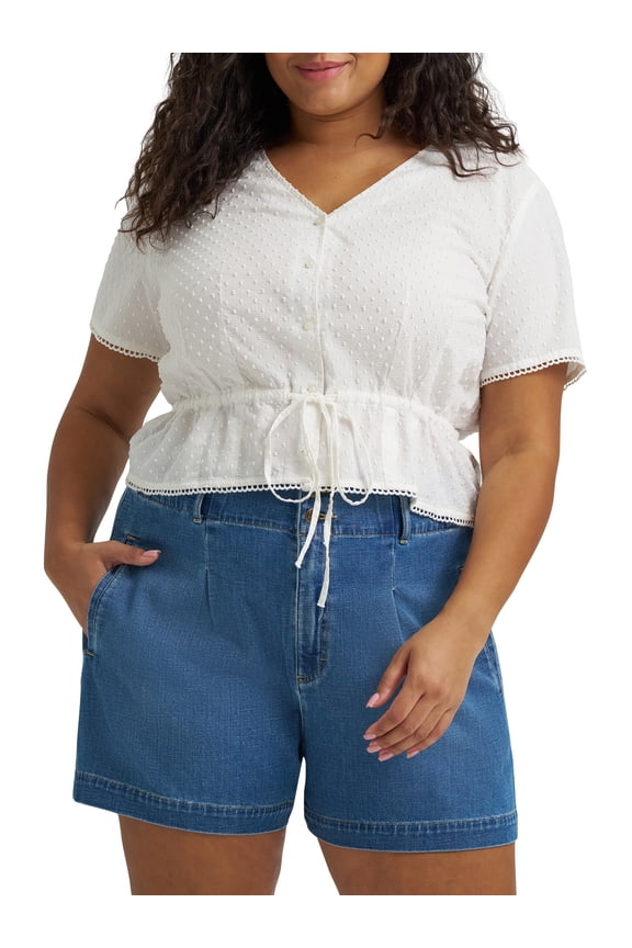 ® Women's and Plus Button Front Tie Top, Sizes S-4XL