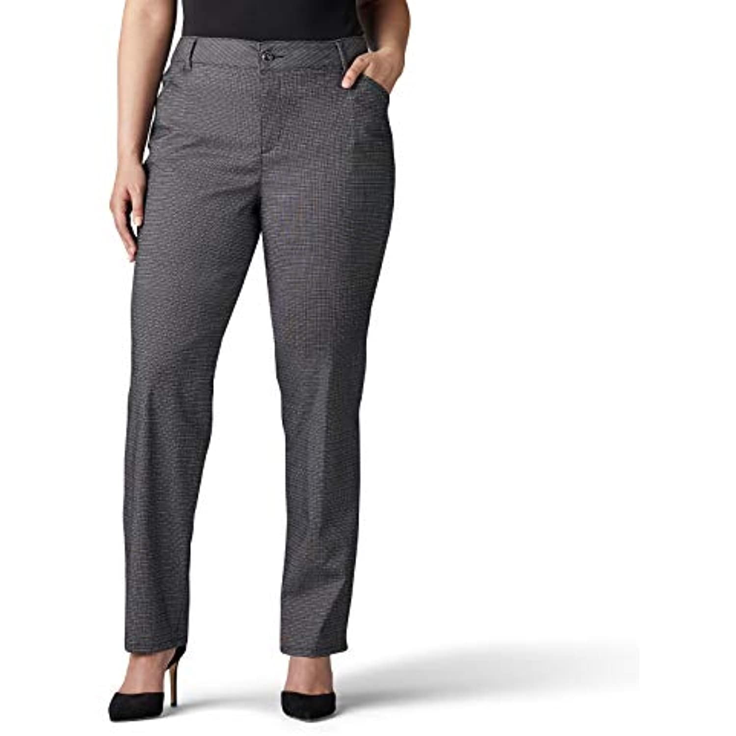 Lee Women's Plus-Size Relaxed-fit All Day Pant, Black/White Rockhill Plaid, 16W Petite