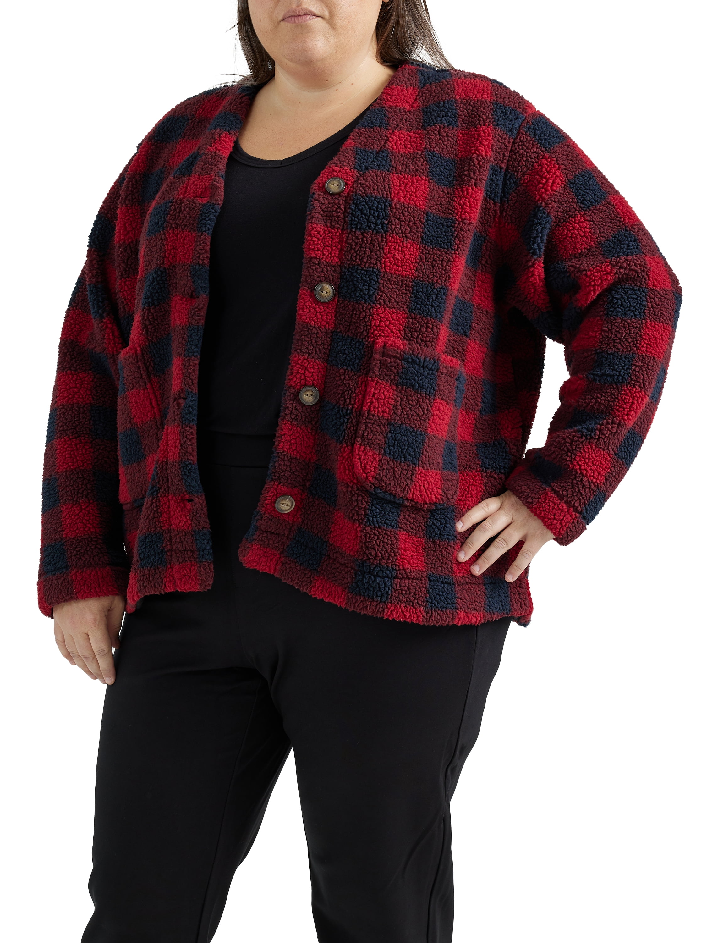 Women's Plus V-Neck Fleece Cardigan