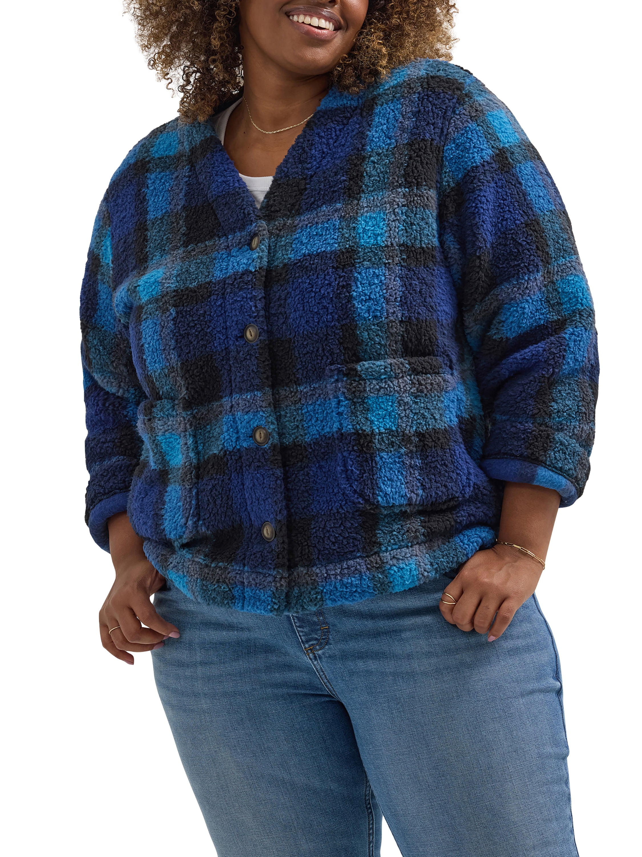 Lee® Women's Plus V-Neck Fleece Cardigan