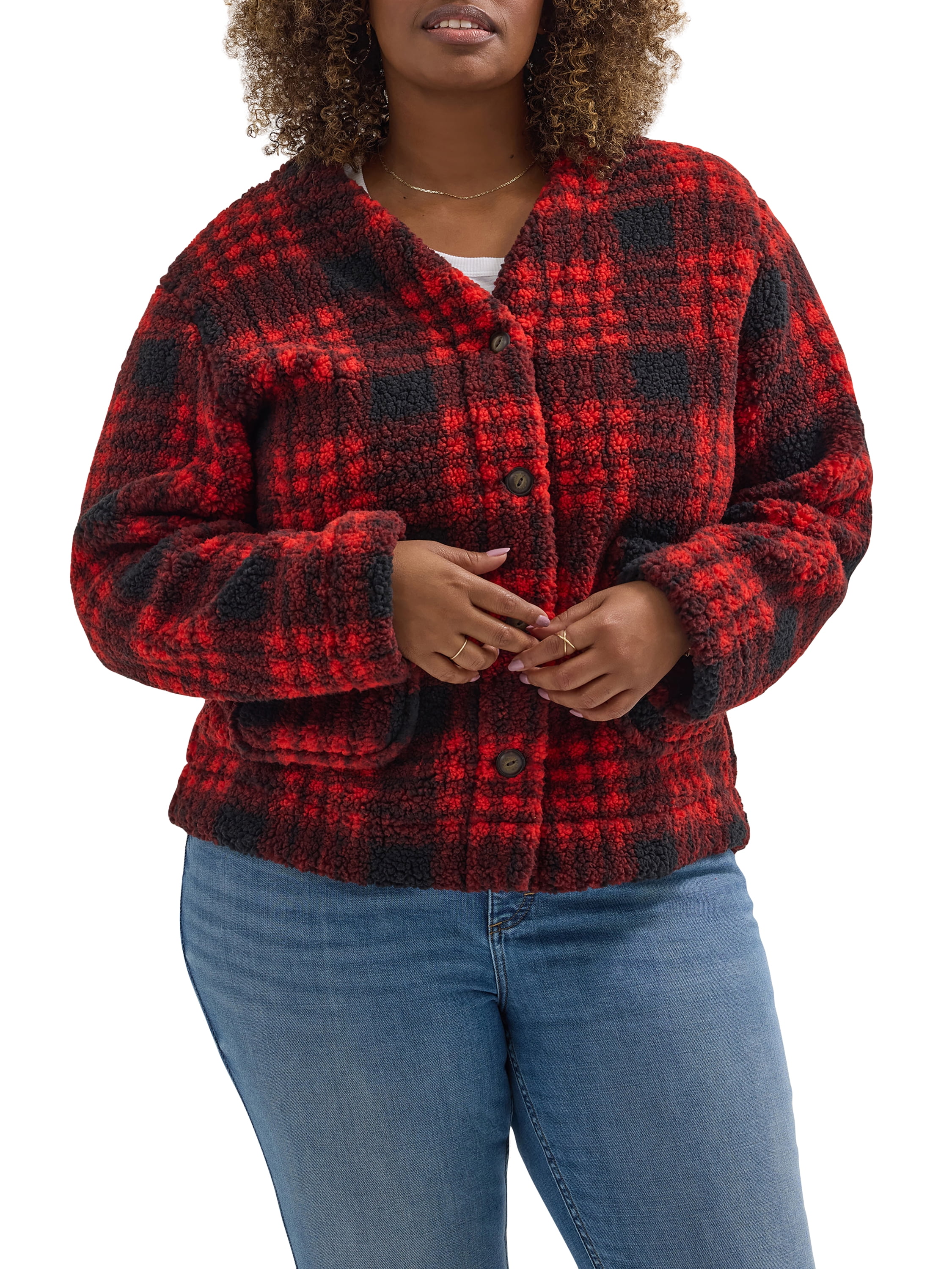 Lee® Women's Plus V-Neck Fleece Cardigan
