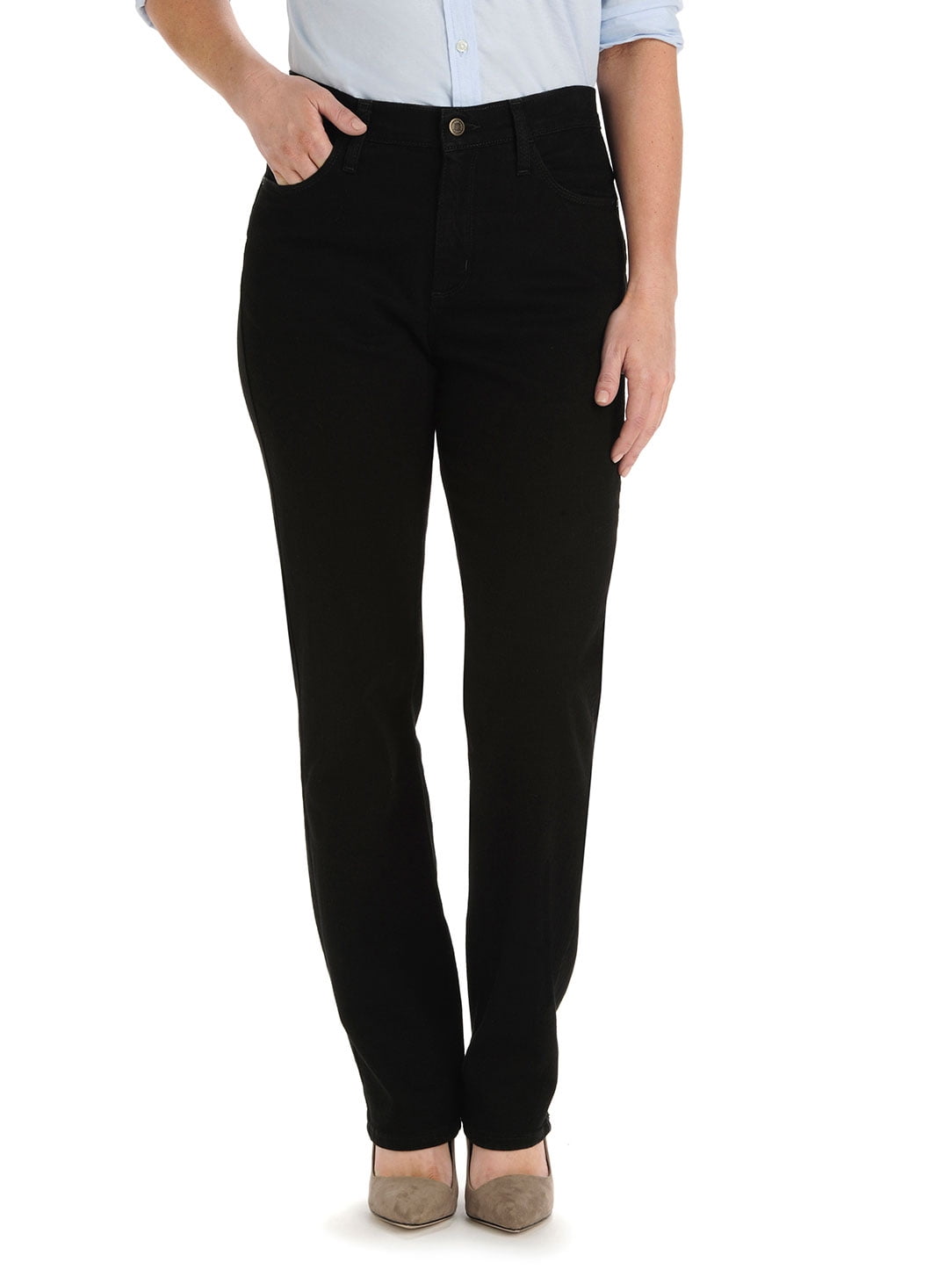 Lee Women's Stretch Relaxed Fit Straight Leg Jeans Black Petite
