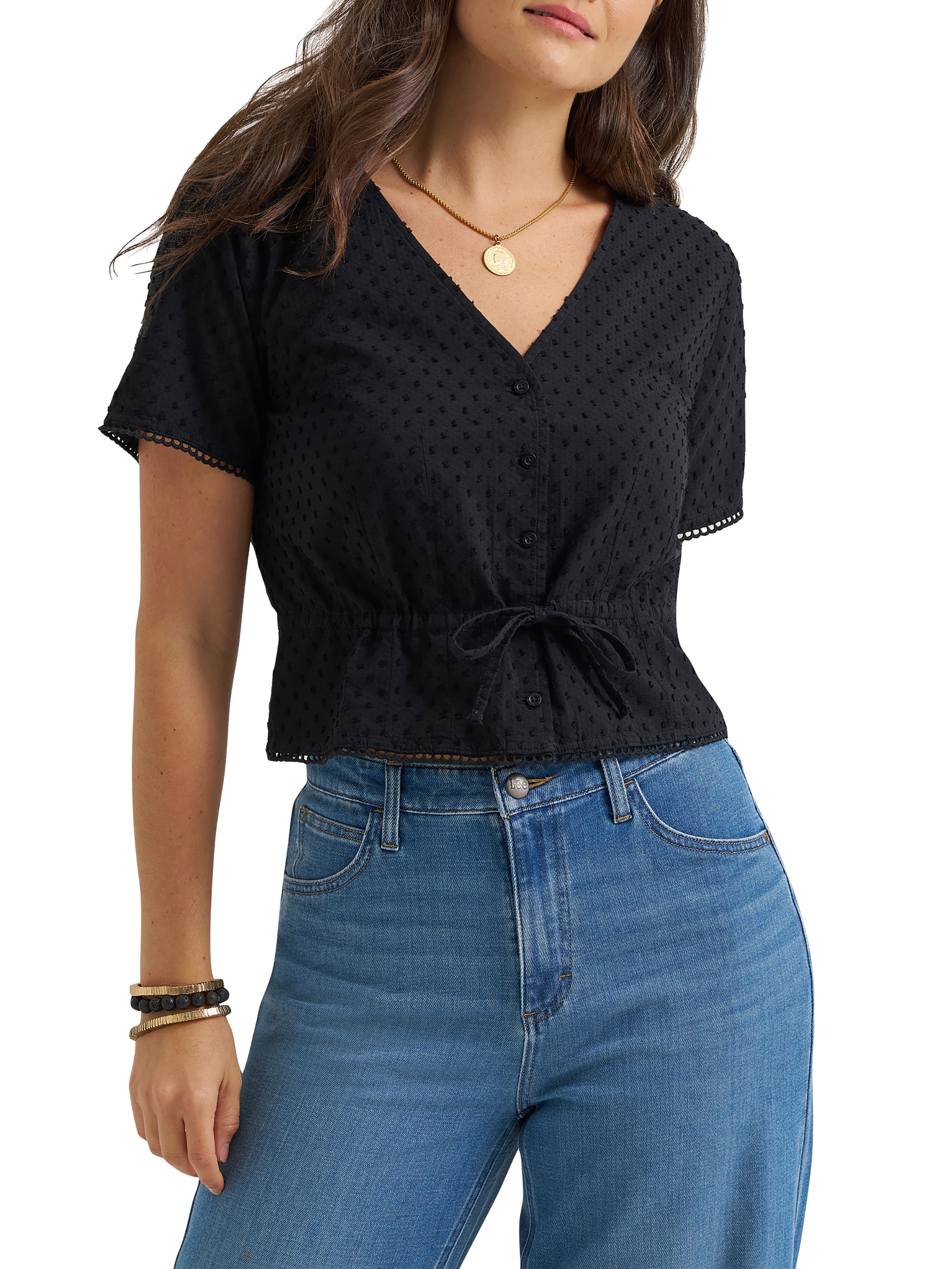 Lee® Women's and Plus Button Front Tie Top, Sizes S-4XL