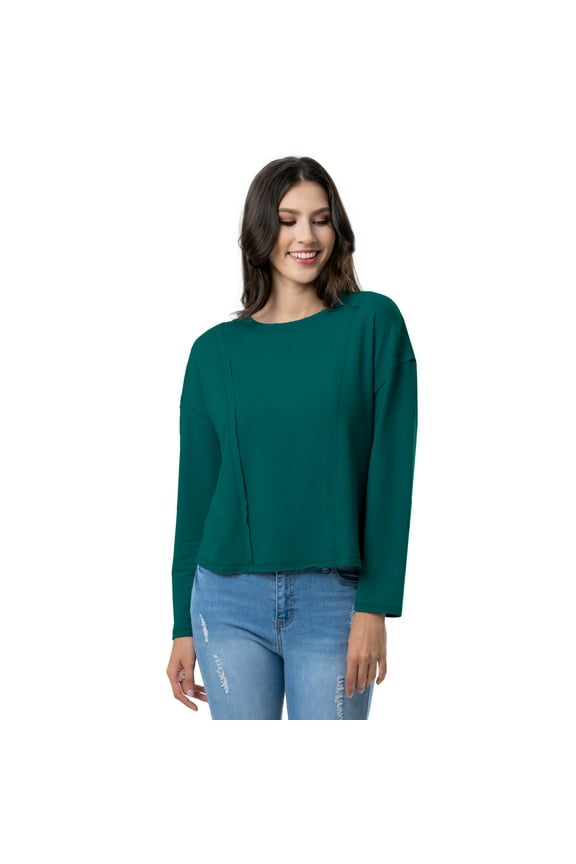 Women's and Plus Crew Neck Cropped Waffle Knit Pullover Top, S-4X