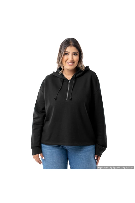 Women's and Plus Quarter Zip Fleece Hoodie, S-4X