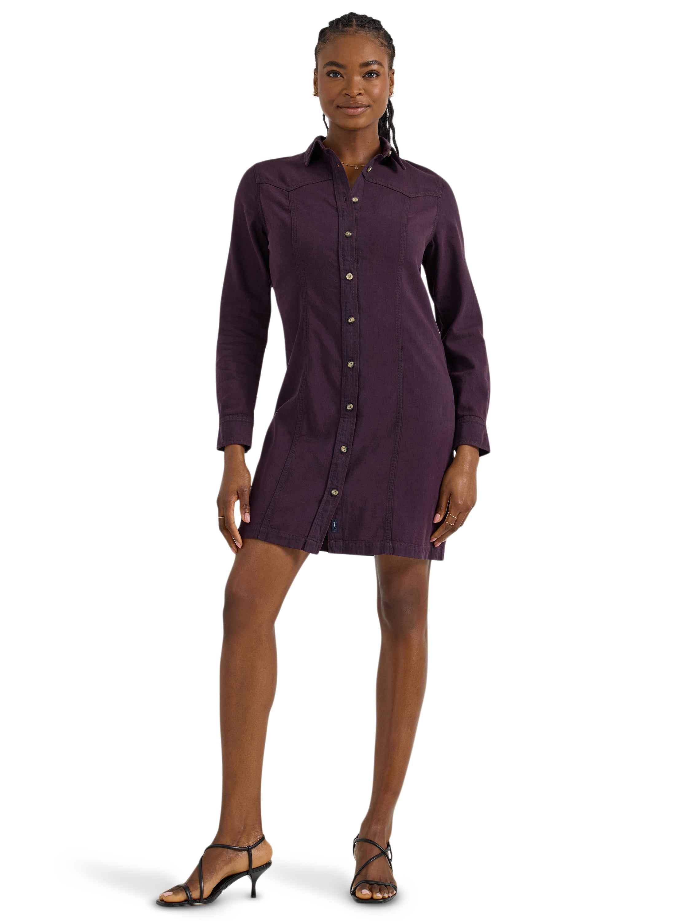 lee denim dresses NWT Lee Womens S Western Denim Button Down Dress Blue Pearl Snap Rodeo  Cowboy