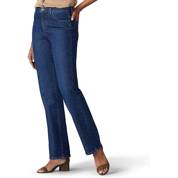 Lee Womens Petite Relaxed Fit Straight Leg Jeans, Meridian Blue, 8 Short