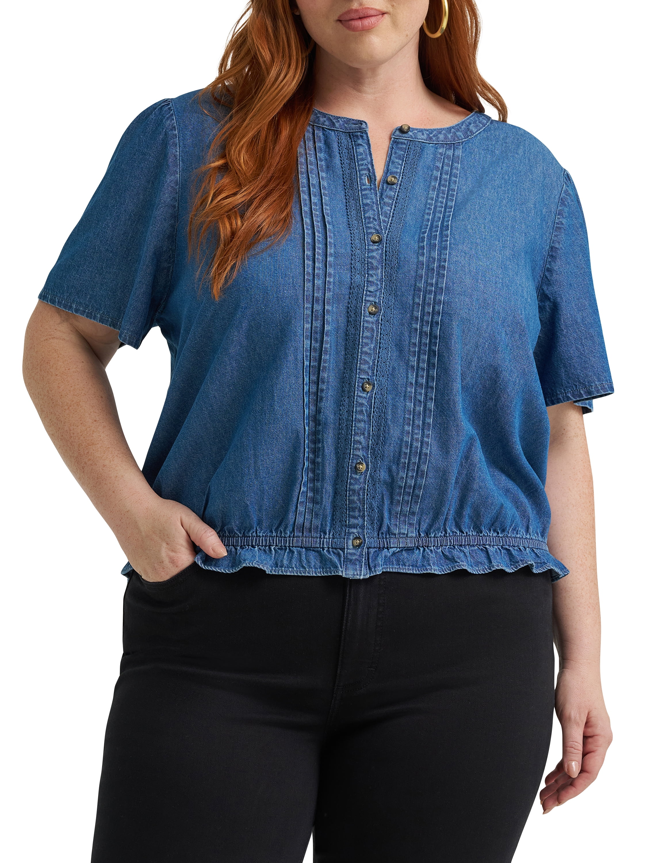 Lee® Women's Plus Short Sleeve Pintuck Top