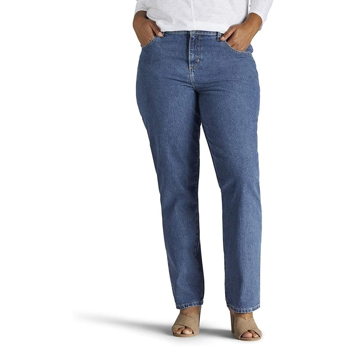 LEE Womens Plus Size Relaxed Fit Straight Leg Jean, aero, 16 Medium New with box/tags
