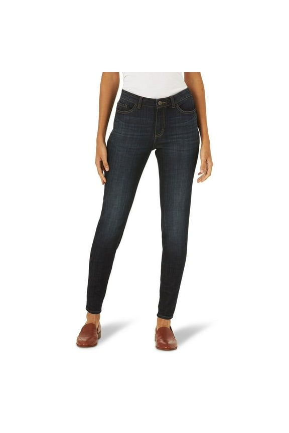 Women's Slim Fit Skinny Leg Midrise Jean Denim Comfort Bottoms Blackout New