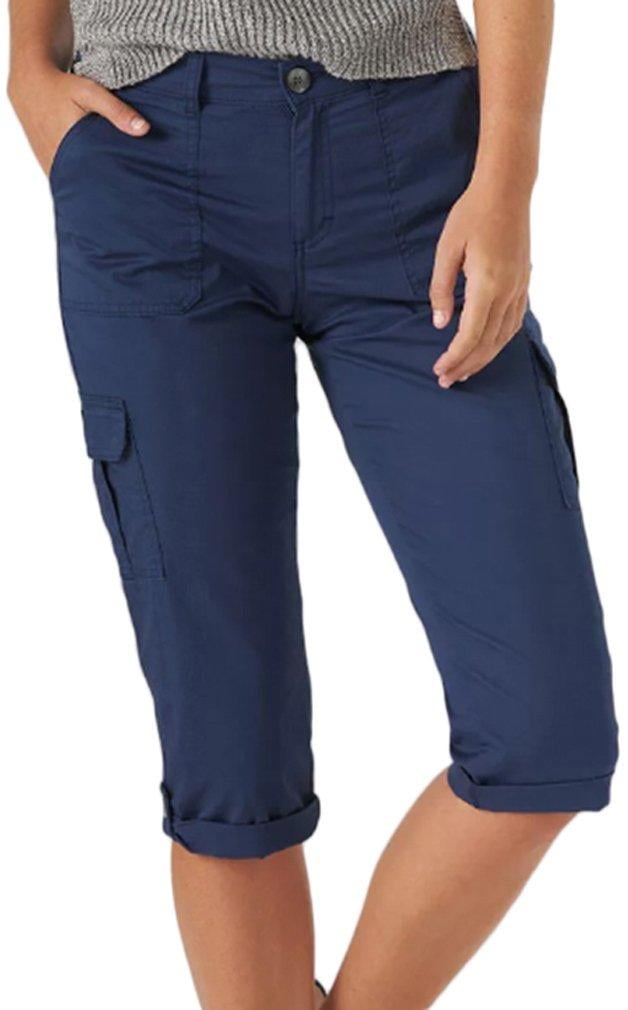 Lee Womens Solid 6 Pockets Cargo Capris 10 Navy