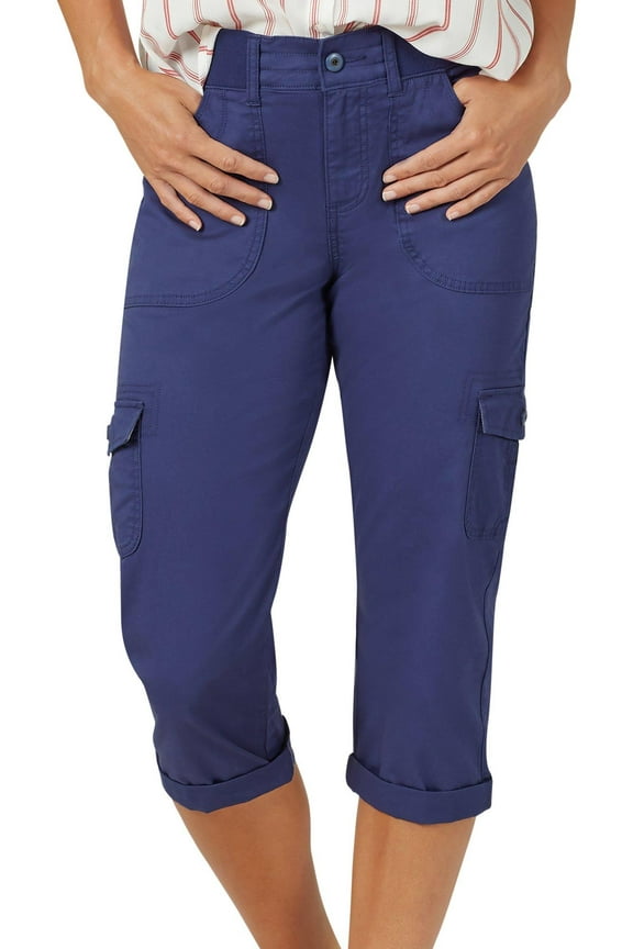Womens Solid 6 Pockets Cargo Capris 12 Ink blue