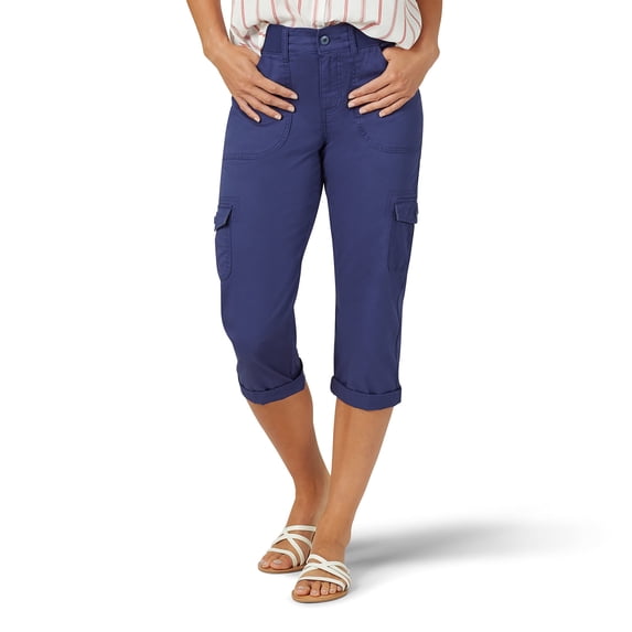 Lee Womens Solid 6 Pockets Cargo Capris 18 Ink blue