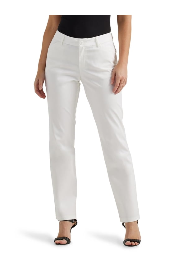 Womens Wrinkle Free Relaxed Fit Straight Leg Pants, Bright White, 18 US