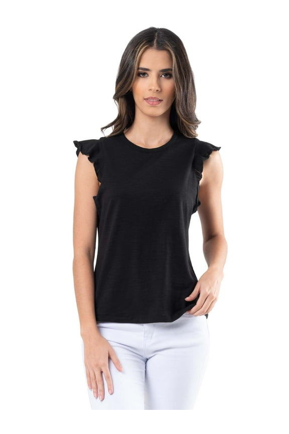 Womens and Plus Ruffle Sleeve Crewneck Tank Top, S-4X