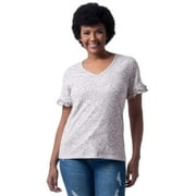 Lee Womens and Plus Short Sleeve Cotton Ruffle V-Neck T-Shirt, S-4X