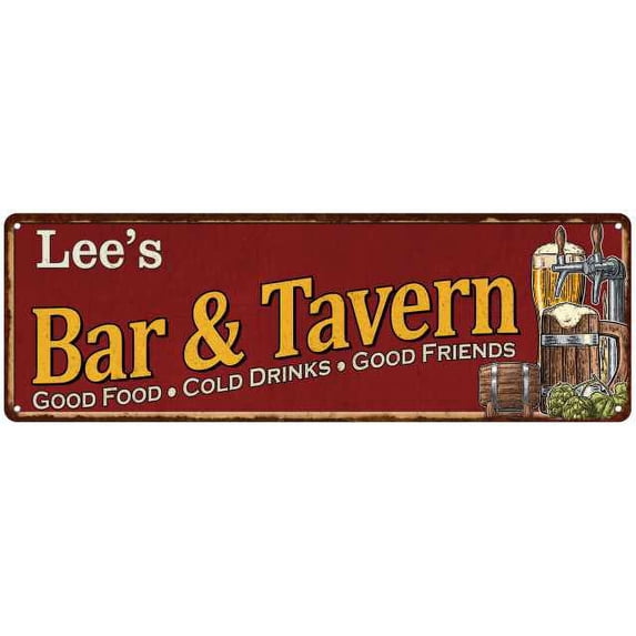 Lee's Bar and Tavern Red Chic Sign Man Cave Decor Gift 6x18 206180002019