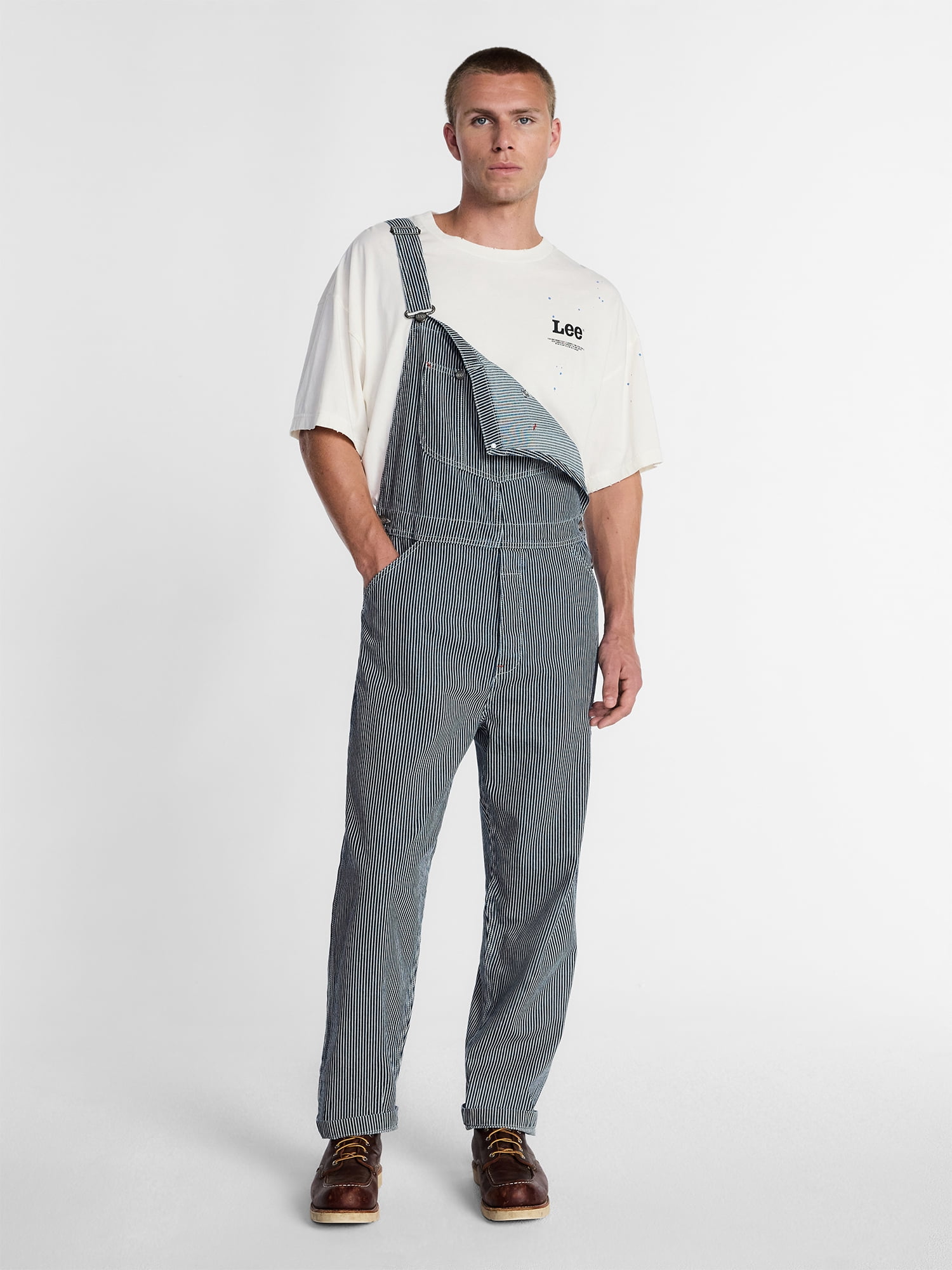 【完売品！】Lee MILITARY DENIM OVER ALLS Kacey Lee Men's Loose Fit Striped Bib Denim Overalls, Sizes S-2XL