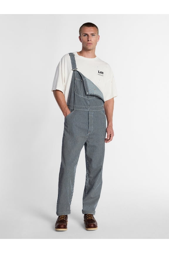 Men's Loose Fit Striped Bib Denim Overalls, Sizes S-2XL