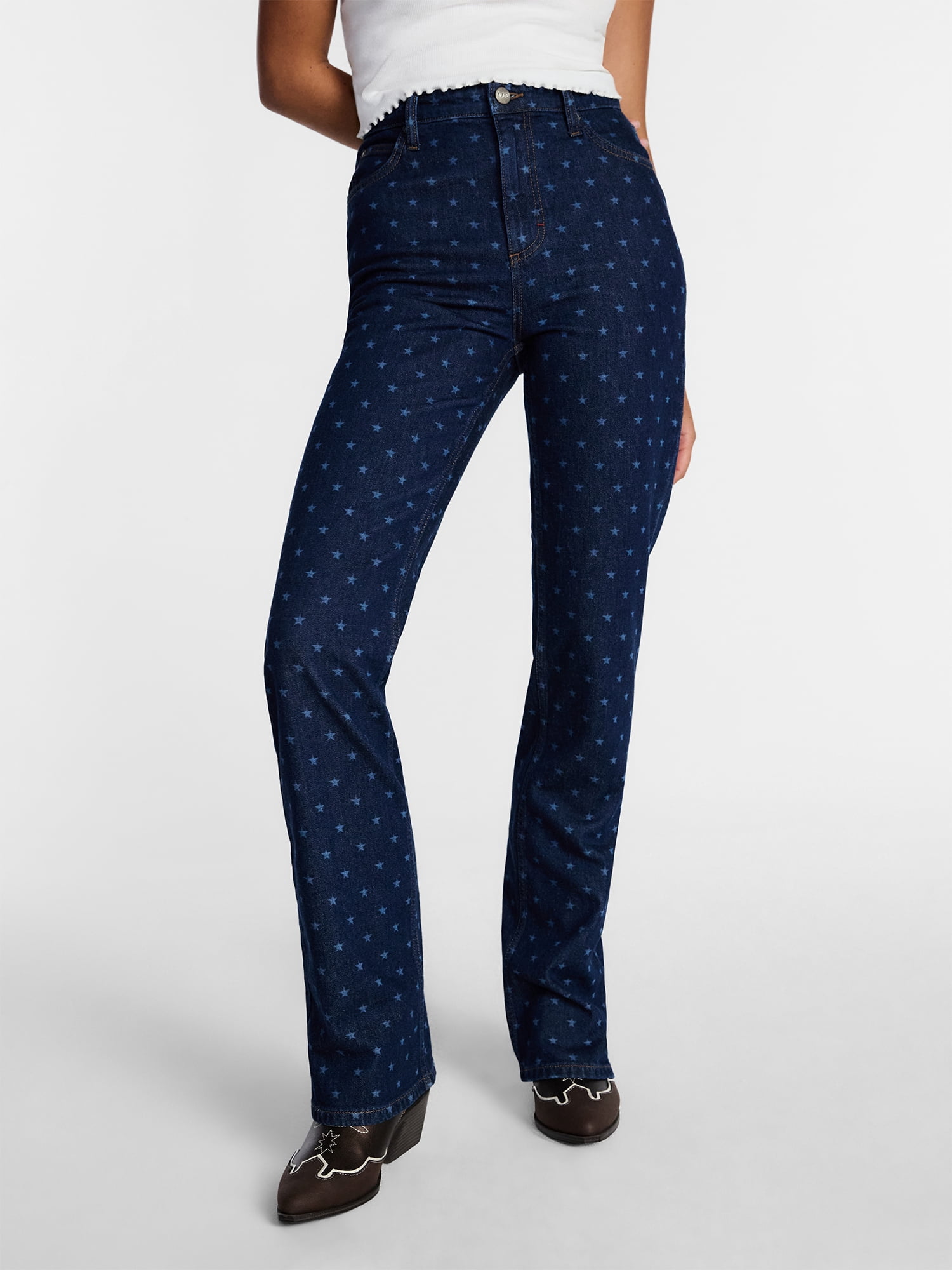 Kacey Lee Women's High-Rise Star Print Bootcut Jeans, Sizes 0-18