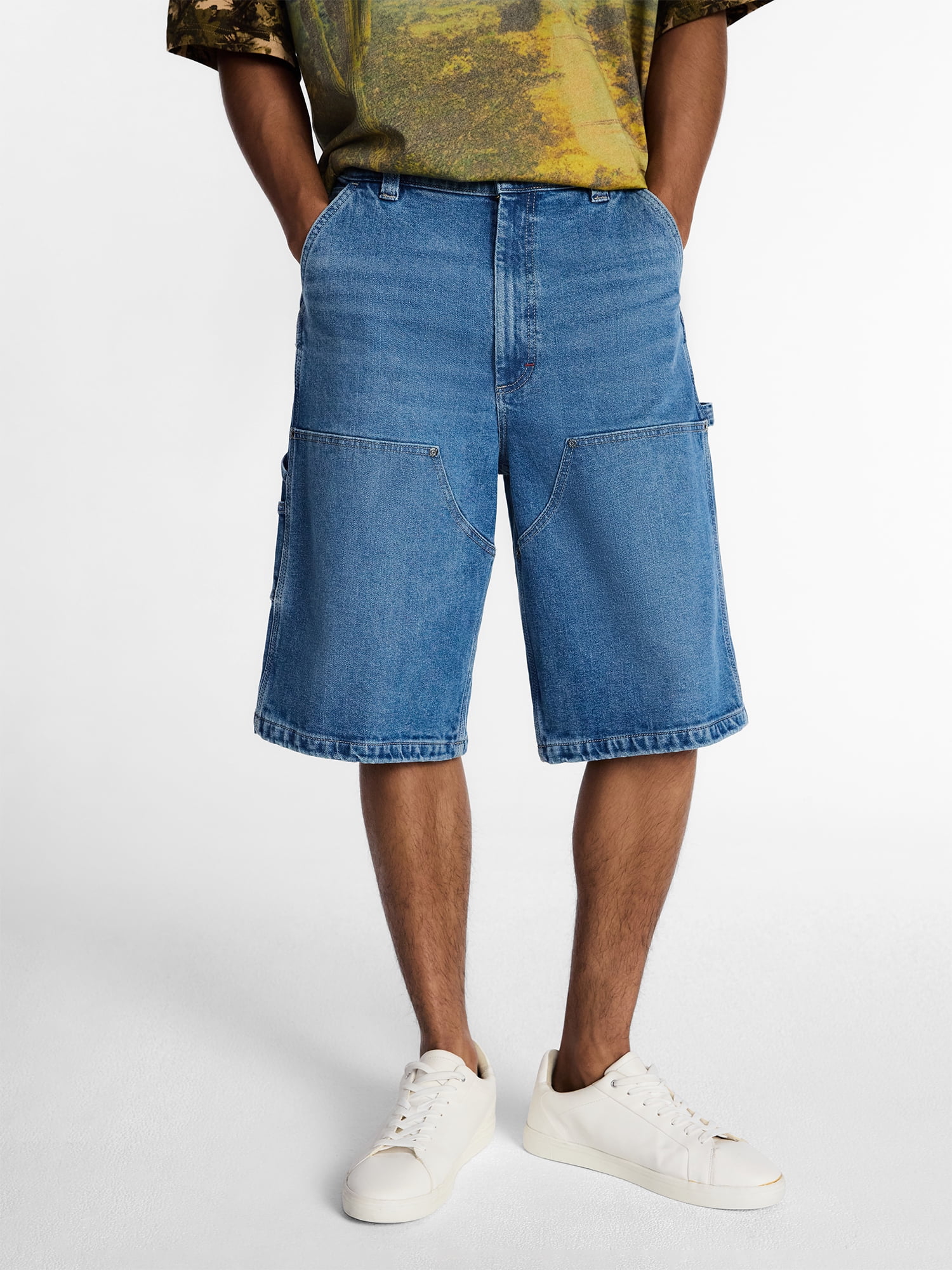 Kacey Lee Men's Loose Skater Carpenter Denim Shorts, Sizes 30-40