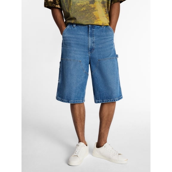 Kacey Lee Men's Loose Skater Carpenter Denim Shorts, Sizes 30-40