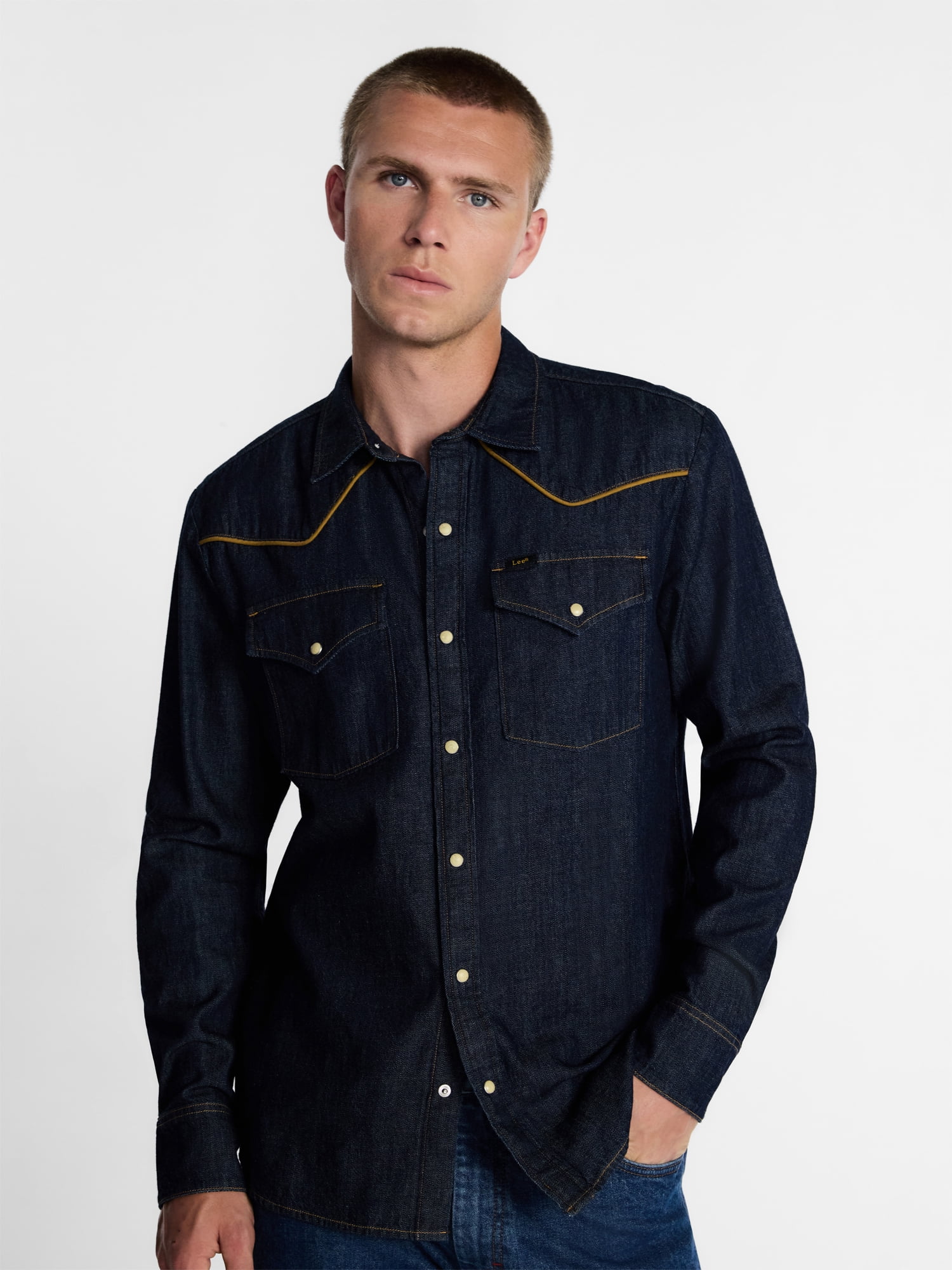 Kacey Lee Men's Western Denim Shirt with Long Sleeves, Sizes S-2XL