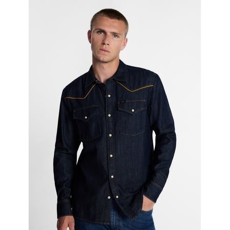 Kacey Lee Men's Western Denim Shirt with Long Sleeves, Sizes S-2XL