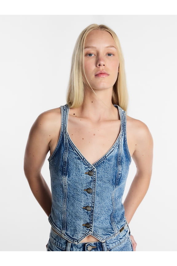 Women's Fitted Denim Vest, Sizes XS-XXL